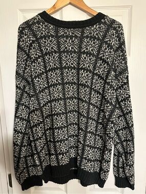VTG Timber Trail Oversized Knit Sweater L Black White Cabincore Grunge 90s USA